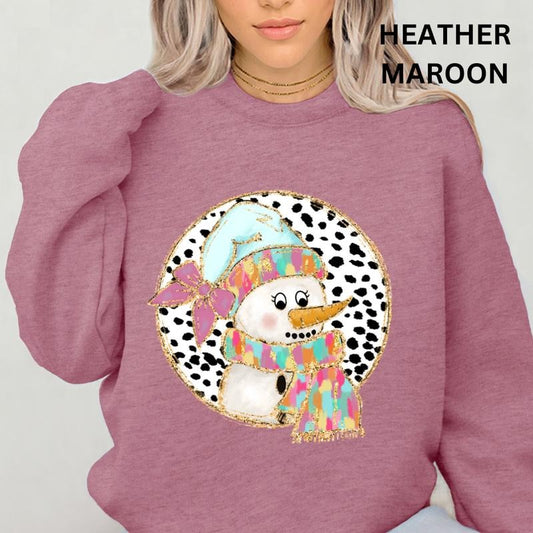 Colorful Faux Glitter Snowman #3 Sweatshirt Sleeve Casual Cotton Polyester Oversized sweatshirt - Comfort Crewneck Womenswear