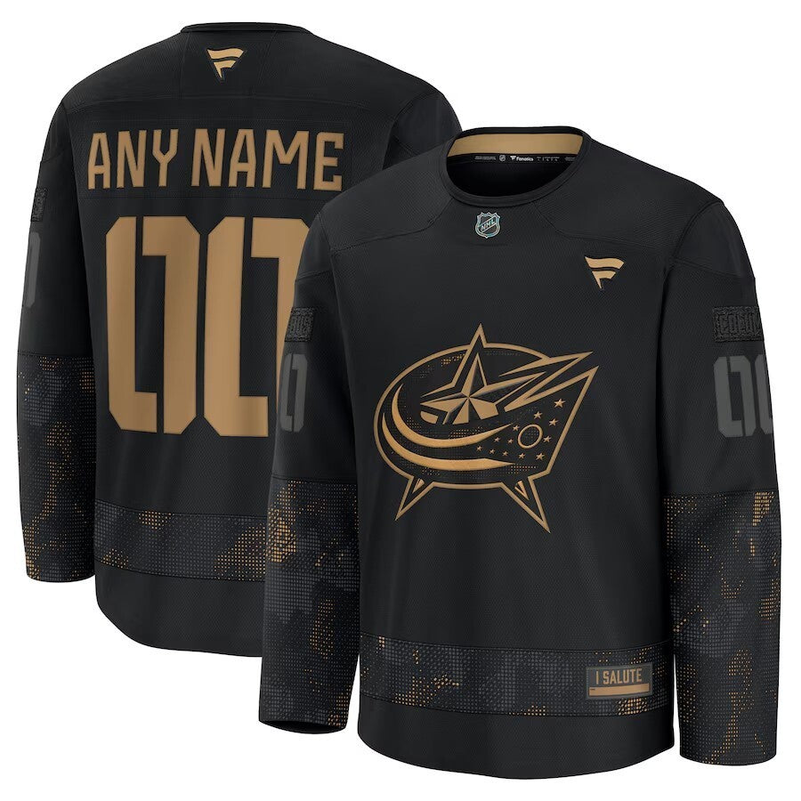 Columbus Blue Jackets 2024 Military Appreciation Personalized Long Sleeve Practice Jersey - Black