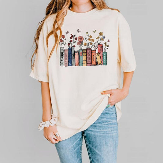 Comfort Color Book Lover Shirt, Book Lover T-shirt, Shirt For Book Lover,  Flower Books Shirt, Gift for Book Lover, Reading Shirt, Teacher Gifts, Floral Books, Book With Flowers, Reader Gifts, Shirt For Women, Women Tops Breathable Casual