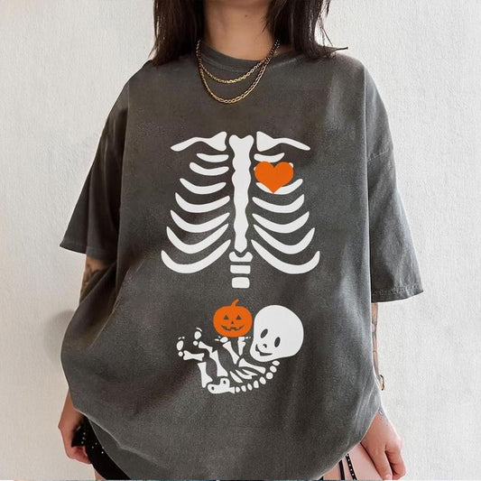 Comfort Color Skeleton Halloween Maternity T-Shirt, Funny Pregnancy Announcement 2025 TShirt, Spooky Pregnant Costume, New Mommy Tee, Fall Mama to Be Gift