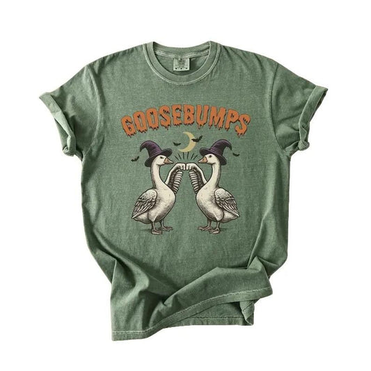 [Comfort Colors] Funny Goose Bumps Halloween T-shirt, Retro Halloween Gift, Trendy Cotton, Moss Color