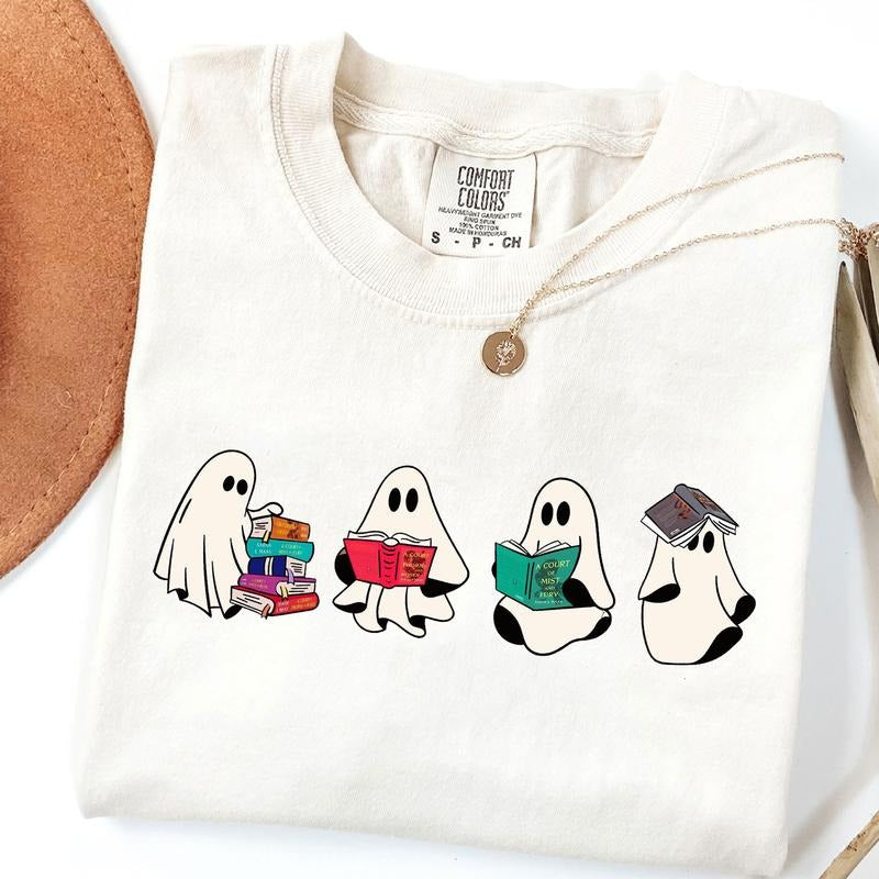 Comfort Colors Acotar Ghost Shirt, Books Lover Ghost Gift, Ghost Reading Books, Bookish Librarian Halloween Shirt