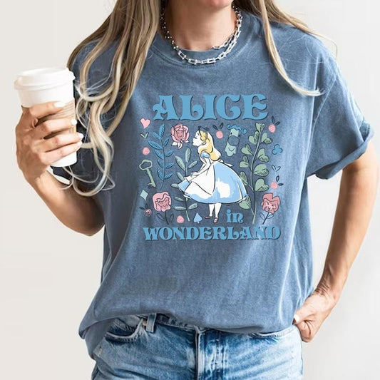 Comfort Colors Alice in Wonderland T Shirt, Princess Alice Shirt, Alice İn Wonderland Flowers Shirt