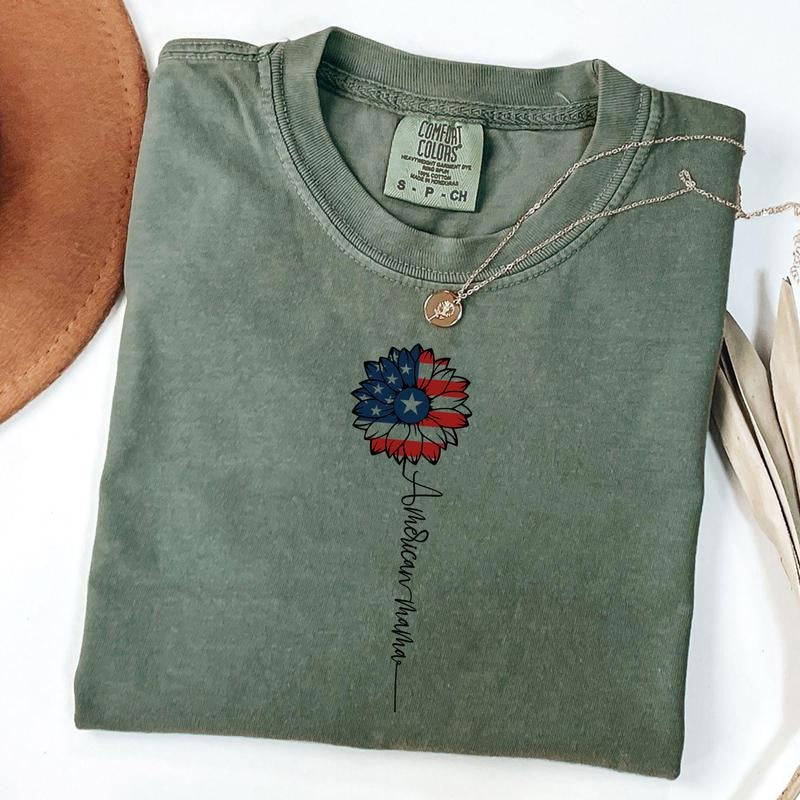 Comfort Colors American Mama Shirt, Mama T-Shirt, 4th Of July Shirt, Floral Mama Tee, Patriotic Mom Gift