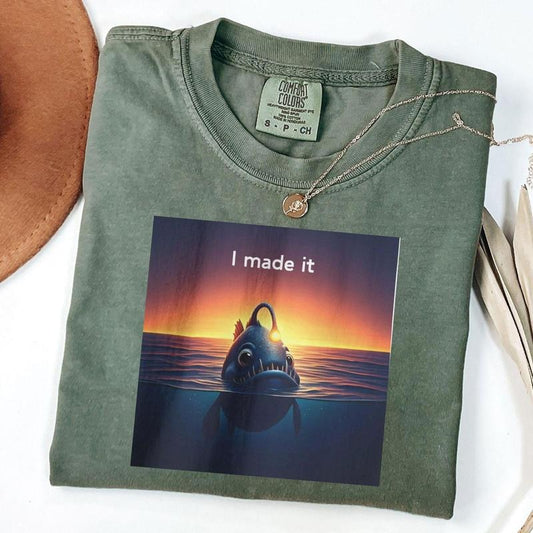 Comfort Colors Anglerfish I Made It T-Shirt, Marine Life Shirt, Fish Tee, She Rises Shirt
