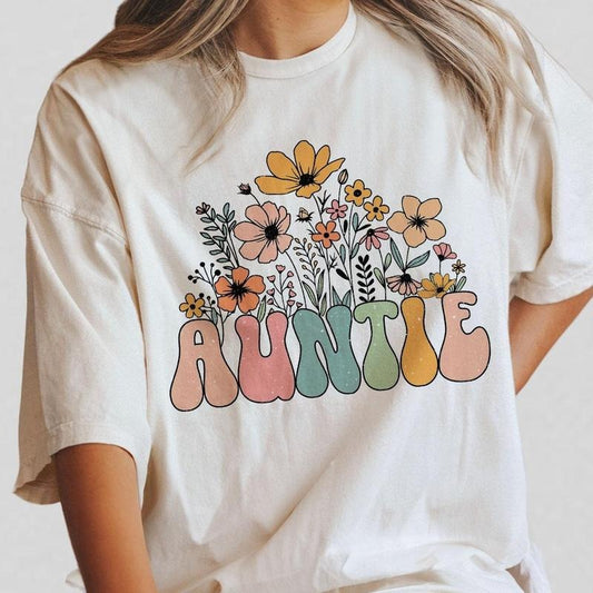 Comfort Colors Auntie Wildflower Shirt, Auntie Floral Gifts for Aunt, Mothers Day Shirt, Floral Auntie Shirts, Gift for Auntie, Cool Aunt Tshirt, Aunt Birthday Gift, Cute Auntie Tee, New Aunt Gift, Gift From Daughter Son, Mother Day Women Top Comfortable
