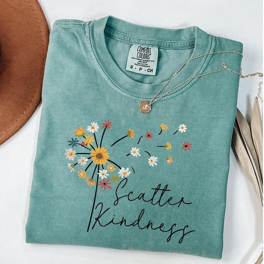 Comfort Colors Be Kind T-Shirt, Scatter Kindness Shirt, Inspirational Tees, Dandelion Shirt, Floral Women Gift