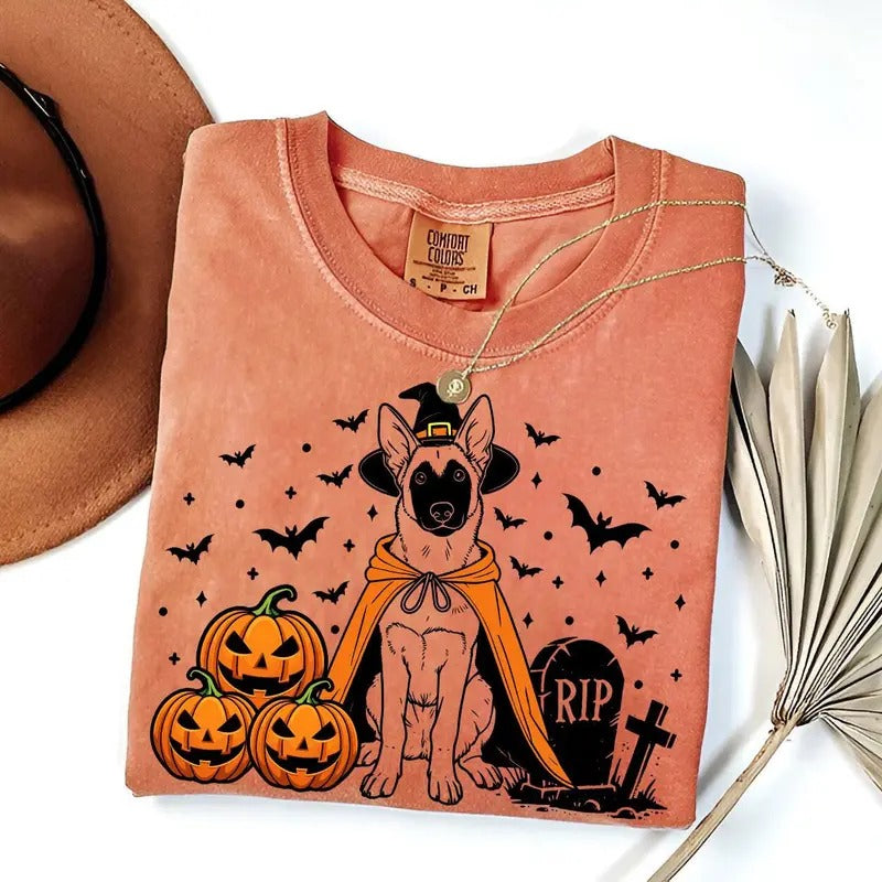 Comfort Colors Belgian Malinois Halloween Shirt | Witch Dog T-Shirt | Spooky Malinois Tee | Malinois Lover | Halloween Dog Shirt | Belgian Shepherd Shirt