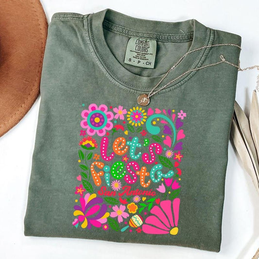 Comfort Colors Boho Floral Let's Fiesta San Antonio Cinco De Mayo Shirt, Cinco De Mayo T-Shirt, Tequila Tee , Margarita Shirt