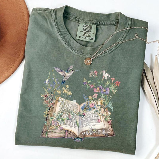Comfort Colors Boho Floral Shirt, Botanical T-Shirt, Fairycore Shirt, Dreamy Tee, Reading Shirt for Women, Gift for Bookworm