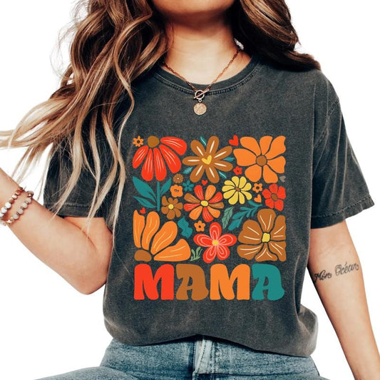 Comfort Colors Boho Flower Mama T-Shirt, Floral Nature-Inspired Mama Shirt, Mother's Day Gift Idea, Cute Gift for Mom and Mama Lovers, Ultra Soft Cotton Tee, Everyday Casual Wear