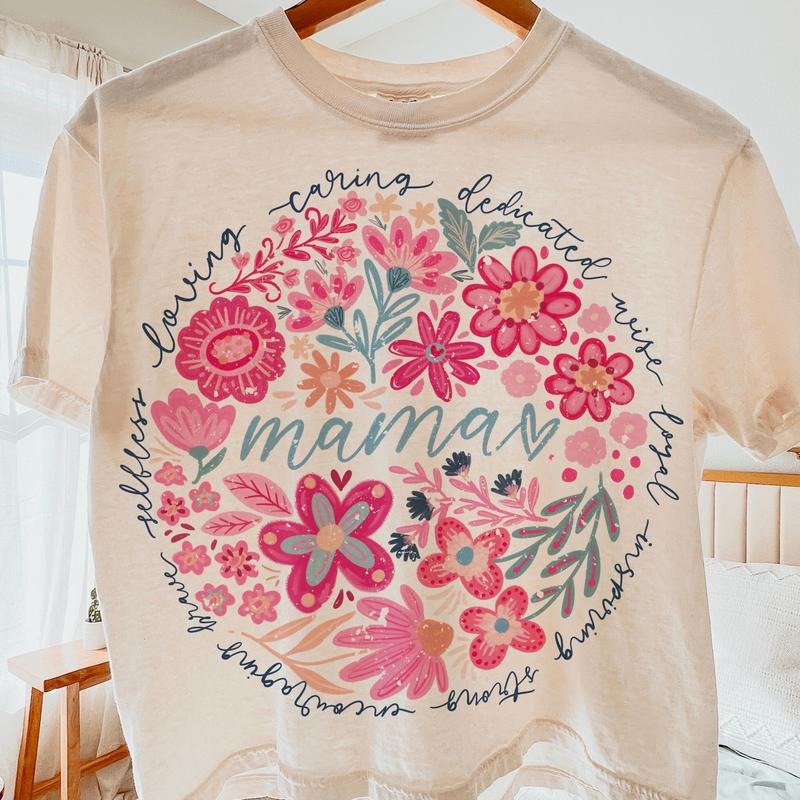 Comfort Colors Boho floral mom adjectives T-shirt, she is mom T-shirt , abstract floral, mama dtf transfer, mothers day...