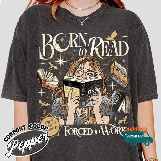 Comfort Colors Born To Read Onyx Storm Forced To Work Shirt, Fourth Wing Series Book Shirt, Reader Book Onyx Storm Shirt, Bookish Gift