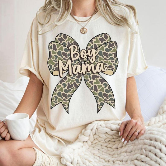 Comfort Colors Boy Mama Camo Coquette Bow Shirt, Camo Coquette Shirt, Mothers Shirt
