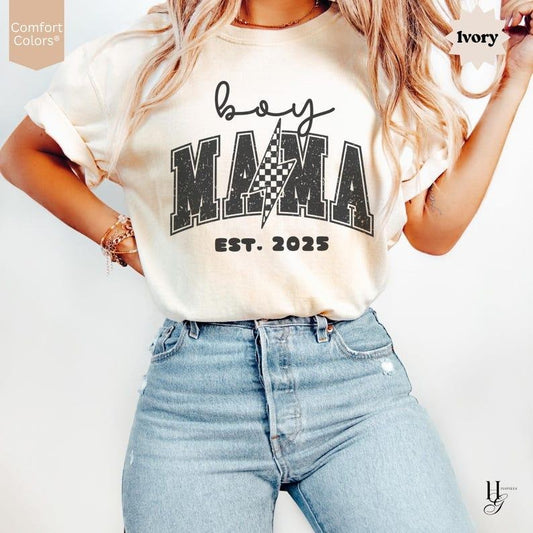 Comfort Colors Boy Mom T shirt Custom Est Date Tee New Mama Lighting Bolt Shirt