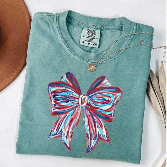 Comfort Colors Brushstroke 4th of July Coquette Shirt, Gift For American, Land of the Free T-Shirt, Independence Day Shirt