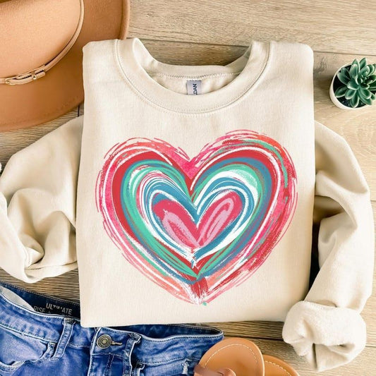 Comfort Colors Brushstroke Valentines Day Heart Shirt Sweatshirt, Pink Love, Girls Valentine, Hoodie, Women's Casual Wear - Womenswear, Pullover