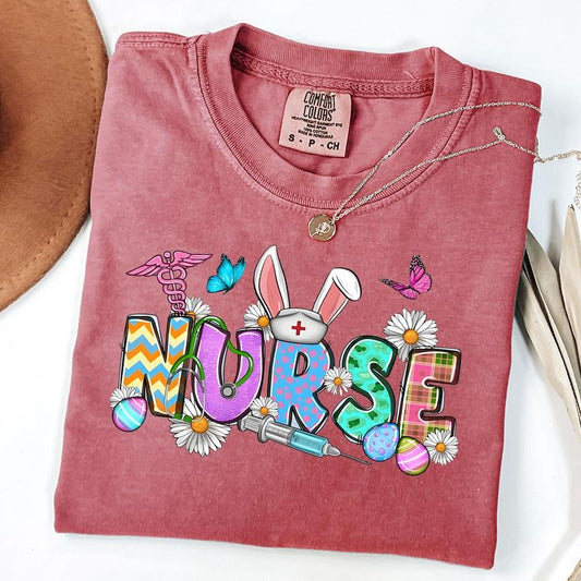 Comfort Colors Bunny Nurse Shirt, Easter Nurse T-shirt, Easter Gift For Nurse, Easter Nursing Shirts