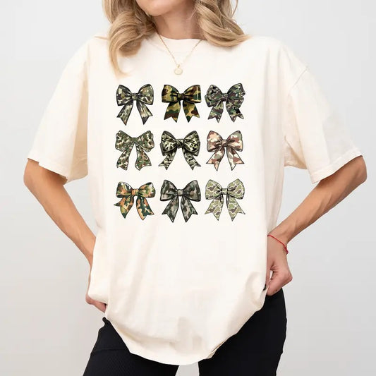 Comfort Colors Camo Coquette Bows Hunting Shirt, Camouflage Bows Tees for Women, Hunter's Wife T-shirt, Duck Hunt Tshirt, Casual Cotton Womenswear