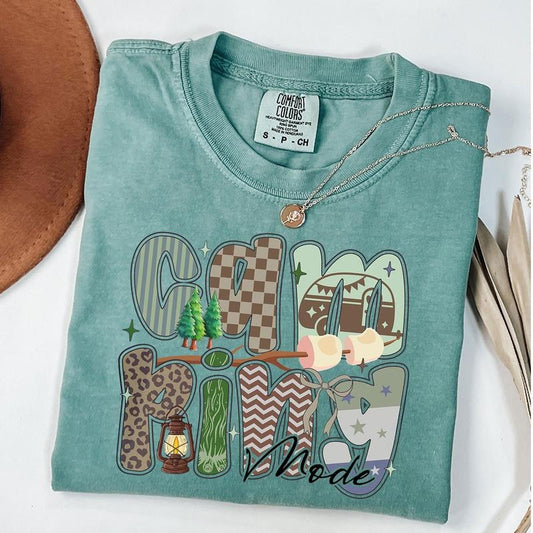 Comfort Colors Camping Mode T-Shirt, Coquette Camping Shirt, Preppy Camping Girl Tee