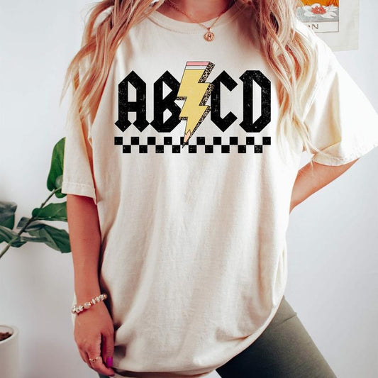 Comfort Colors Checkered ABCD Teacher Shirt, Kindergarten Teacher Shirt, Back To School T-Shirt, Elementary School Shirt