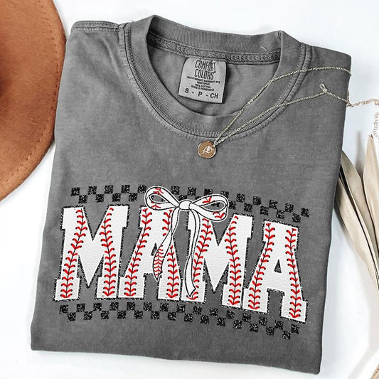 Comfort Colors Checkered Baseball Mama Shirt, Baseball Mama Coquette Shirt, Baseball Game Day T-Shirt, Mothers Day Gift, New Mom Gift