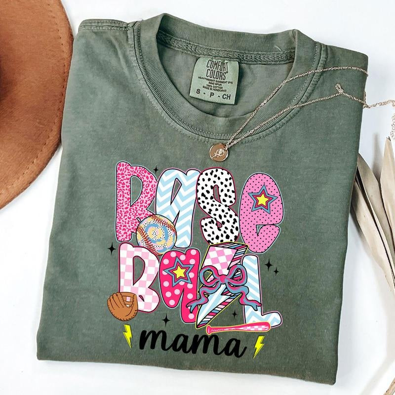 Comfort Colors Checkered Baseball Mama Shirt, Baseball Mama Tee, Baseball Coquette Bow T-Shirt