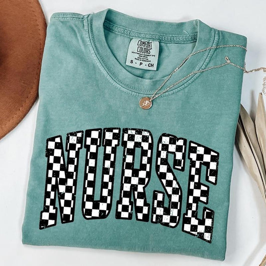 Comfort Colors Checkered Nurse Shirt, Gift for Nurse, RN Shirt, Registered Nurse Shirt, New RN Graduation Gift