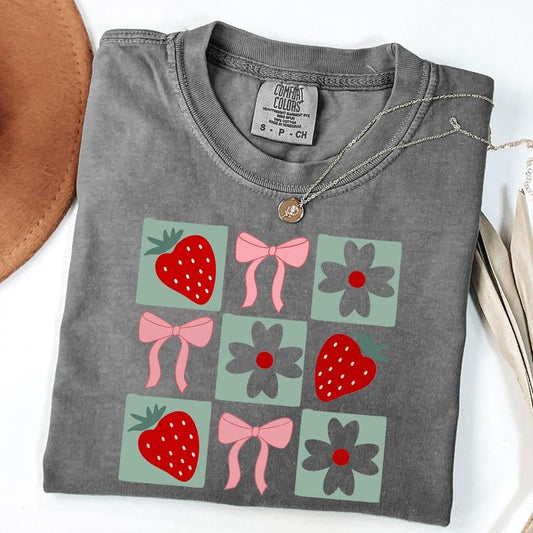 Comfort Colors Checkered Strawberries Coquette Shirt, Strawberry Tee, Strawberry Festival T-Shirt, Summer Vibes Shirt