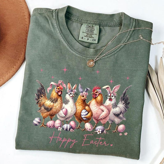 Comfort Colors Chicken Easter Shirt, Coquette Chicken Tee, Cute Farming Tshirt, Hens Lover T-Shirt, Easter Gift for Farmer
