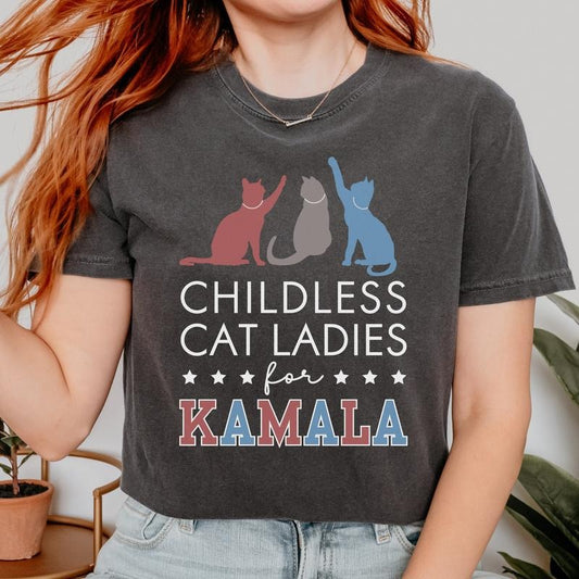 Comfort Colors Childless Cat Lady Harris Shirt, Kamala Harris President 2024 Shirt, Womens Power, Girl Power, Democrat T-shirt, Equal Rights, Election 2024