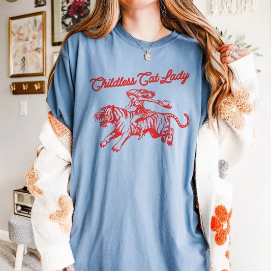 Comfort Colors Childless Cat Lady Kamala Shirt, Kamala Harris President 2024 Shirt, Feminist T-Shirt