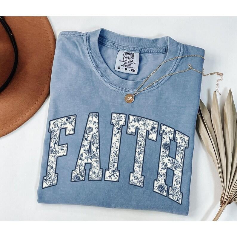 Comfort Colors Christian Shirt,  Faith Shirt, Toile Christian Shirt, Toile De Jouy, Chinoiserie, Faith Gift Streetwear Womenswear Top