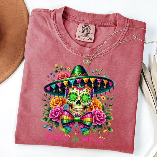 Comfort Colors Cinco De Mayo Skull Shirt, Floral Skull Coquette Tee, Fiesta Squad Shirt, Nacho Average Fiesta T-Shirt