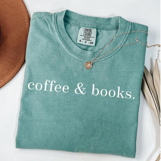 Comfort Colors Coffee & Books T-Shirt, Coffee Lover Shirt, Book Lover Tee, Gift For Teacher