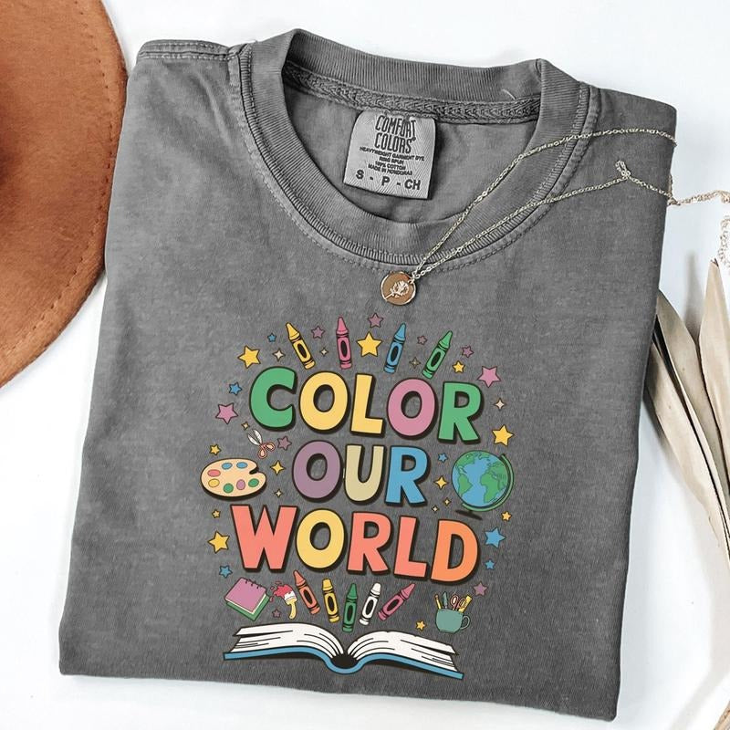 Comfort Colors Color Our World T Shirt, Summer Program Tee, Back to School Shirt, Crayon Teacher T-Shirt, I Love Reading Shirt, Teacher Gifts