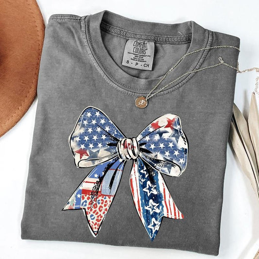 Comfort Colors Coquette American Girl Shirt, Coquette Bow Shirt, American Flag Tee, 4th of July Gift, Freedom T-Shirt