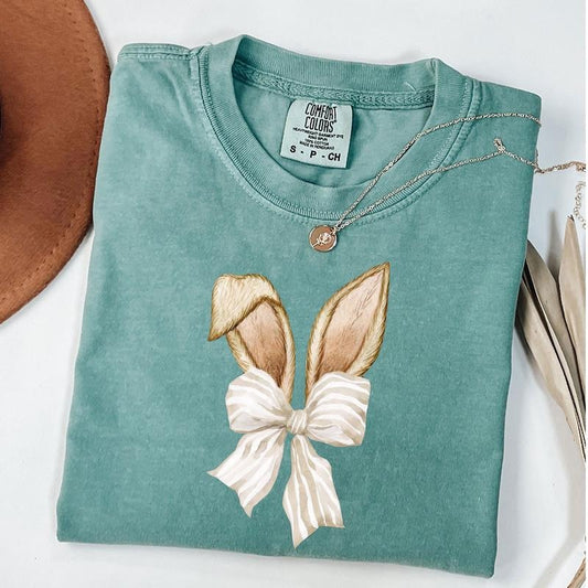 Comfort Colors Coquette Bow Bunny Easter Shirt, Cute Bunny Shirt, Rabbit Tee, Happy Easter Day Gift