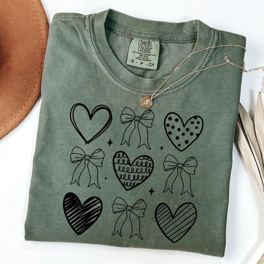 Comfort Colors Coquette Heart T-Shirt, Bow Heart Shirt, Heart Love Tee, Gift for Her, Gift for Mom