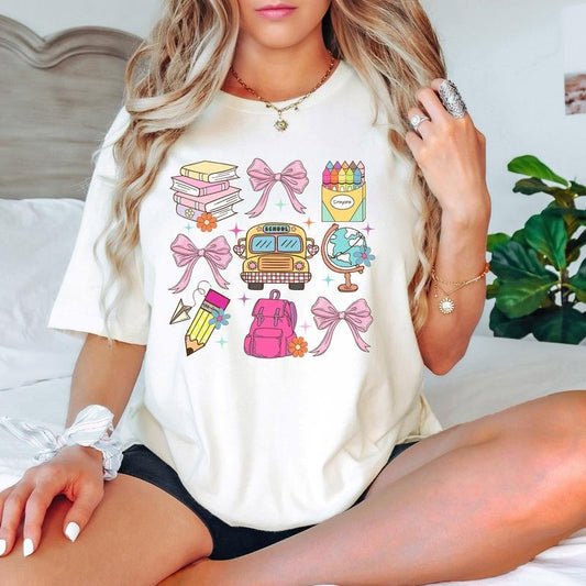 Comfort Colors Coquette School Shirt, Back To School Shirts, Teacher Coquette Pink Bow T-Shirt, Cute Teacher Gift, First Day of School Tee, Teacher Appreciation