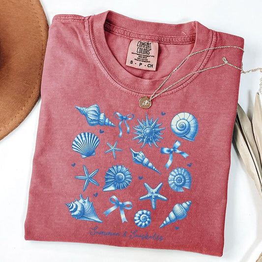Comfort Colors Coquette Seashell Shirt, Summer Vibes Tee, Girls Trip 2025 T-Shirt