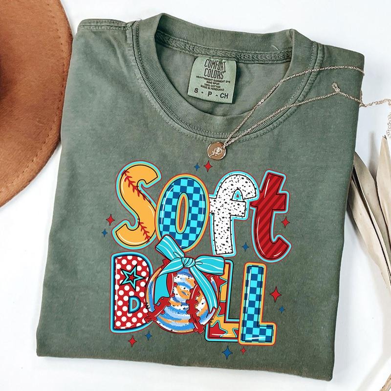 Comfort Colors Coquette Softball Bow Shirt, Brushstroke Softball Shirt, Softball Mom T-shirt, Game Day Tee, Gift For Mom
