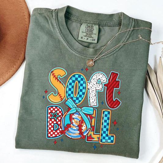 Comfort Colors Coquette Softball Bow Shirt, Brushstroke Softball Shirt, Softball Mom T-shirt, Game Day Tee, Gift For Mom