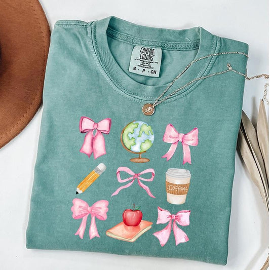 Comfort Colors Coquette Teacher Shirt, Back to School Shirt, Coquette Pencil Bow T-Shirt, Preppy Teach Tee, Teacher Appreciation Gift