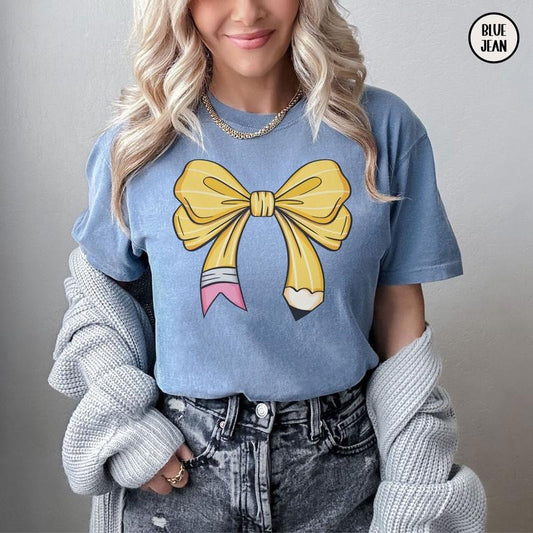 Comfort Colors Coquette Teacher Shirt, Coquette Pencil Bow T-Shirt, Trendy Back to School Tee, Appreciation Gift, Elementary Teacher Gift