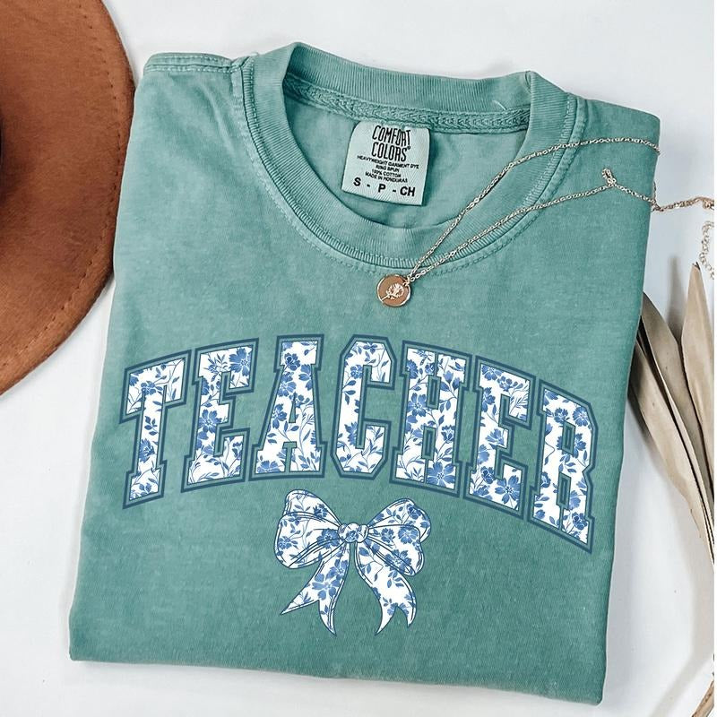 Comfort Colors Coquette Teacher Shirt, Toile De Jouy Teacher Tee, Back To School T-Shirt, Teacher Appreciation Gift