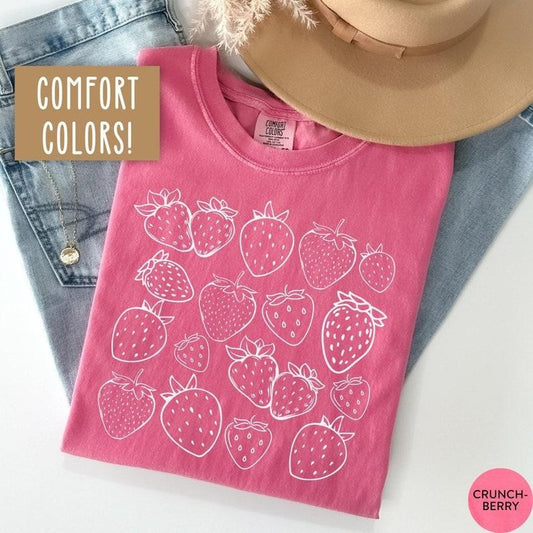 Comfort Colors Cottagecore Shirt for Women Strawberry Shirt Strawberry Lover Gift for Gardener Tshirt Fruit Tee Botanical Shirt