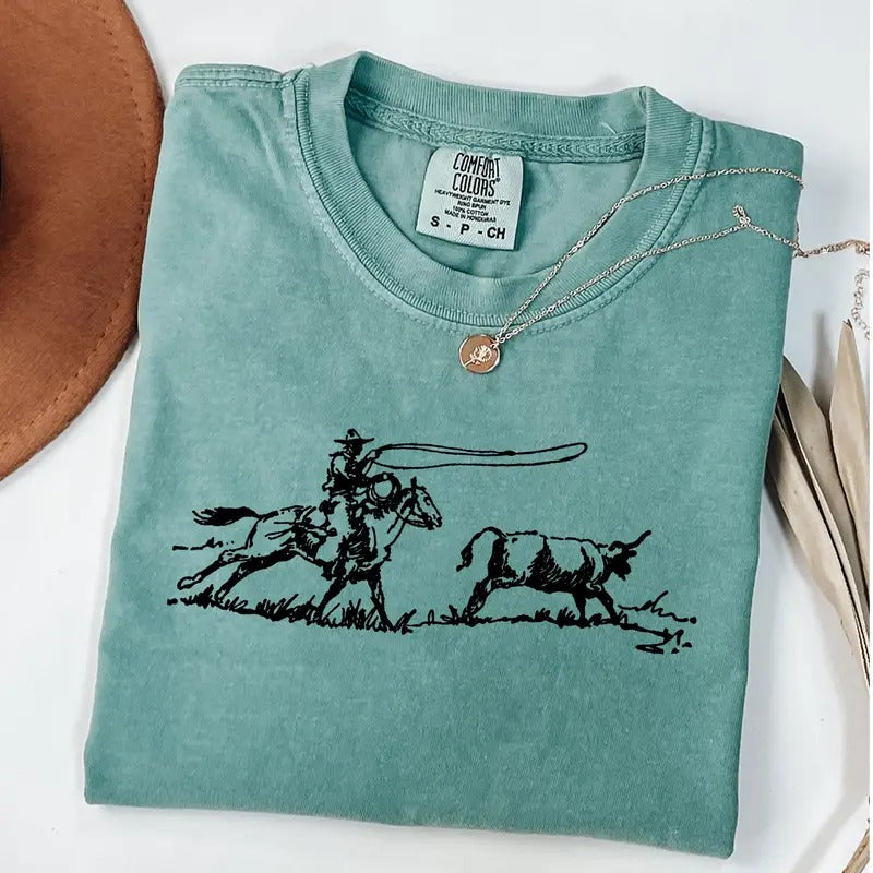 Comfort Colors Cowboy Roping Western Shirt, Cowboy Roping Shirt, American Western T-Shirt, Rodeo Gift Shirt, Country Girl Tee