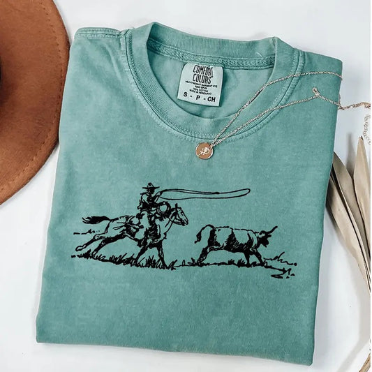 Comfort Colors Cowboy Roping Western Shirt, Cowboy Roping Shirt, American Western T-Shirt, Rodeo Gift Shirt, Country Girl Tee