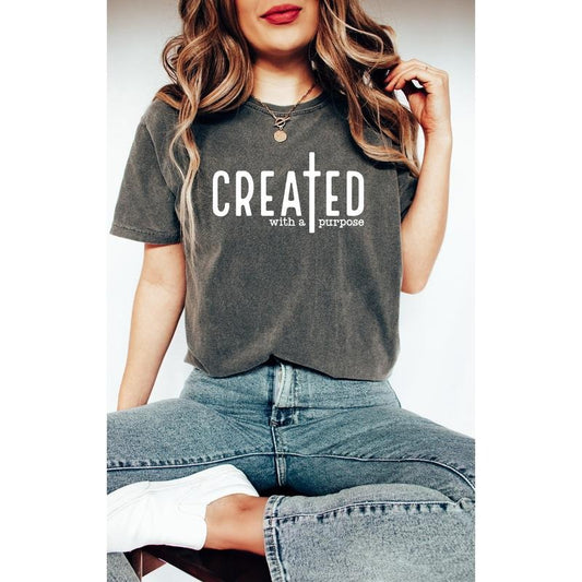 Comfort Colors Created With Purpose Shirt Christian Shirt Bible Verse Shirt Bible Quote Shirt Women Christian Shirt Religious Gifts Cotton Top